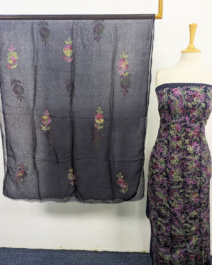 Handmade Full Jaal Kacha Tanka Work Lawn with Chiffon Dupatta 3Pc Unstitched