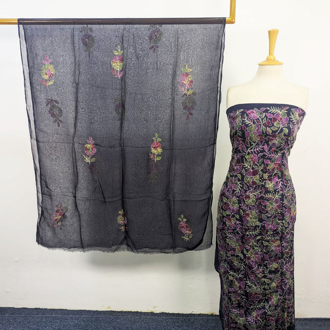 Handmade Full Jaal Kacha Tanka Work Lawn with Chiffon Dupatta 3Pc Unstitched