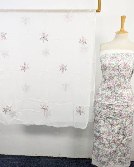 Lawn with Full Jaal Kacha Tanka Work Shirt & Chiffon Dupatta 3Pc Unstitched