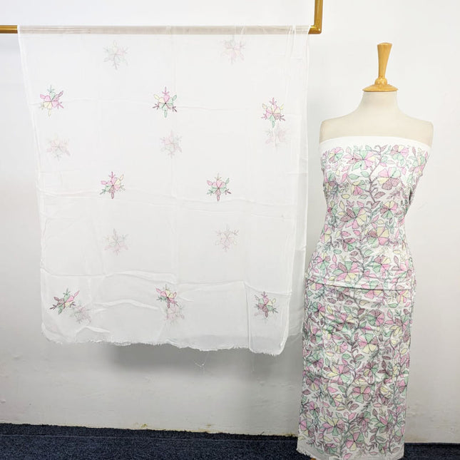 Lawn with Full Jaal Kacha Tanka Work Shirt & Chiffon Dupatta 3Pc Unstitched