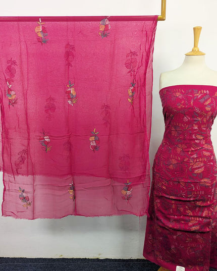 Handmade Full Jaal Kacha Tanka Work Lawn with Chiffon Dupatta 3Pc Unstitched
