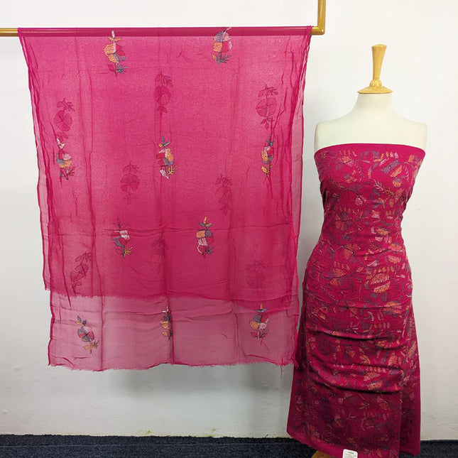 Handmade Full Jaal Kacha Tanka Work Lawn with Chiffon Dupatta 3Pc Unstitched