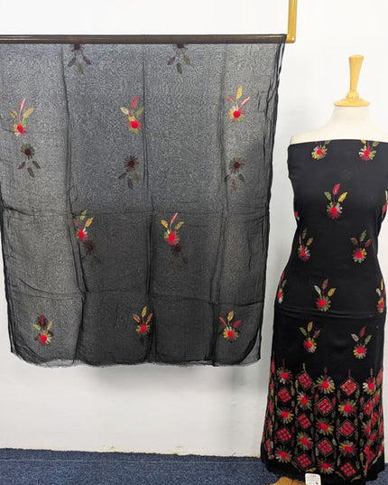 Balochi Kacha Tanka with Gobi + Mirror Work Lawn & Chiffon Dupatta 3Pc