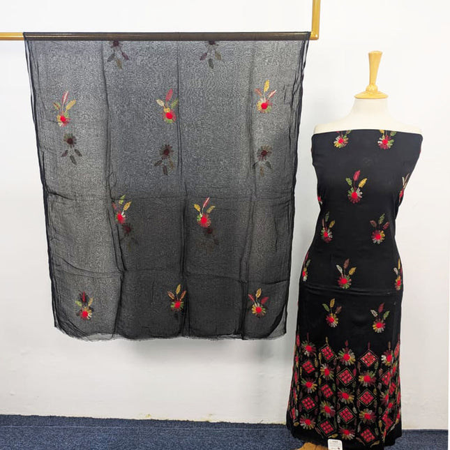 Balochi Kacha Tanka with Gobi + Mirror Work Lawn & Chiffon Dupatta 3Pc