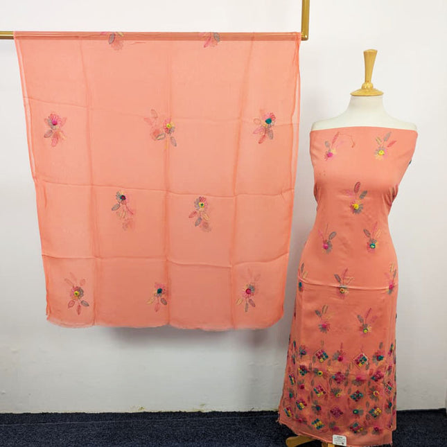 Balochi Kacha Tanka with Gobi + Mirror Work Lawn & Chiffon Dupatta 3Pc