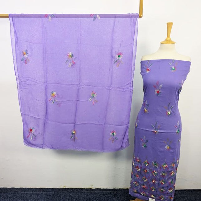 Balochi Kacha Tanka with Gobi + Mirror Work Lawn & Chiffon Dupatta 3Pc