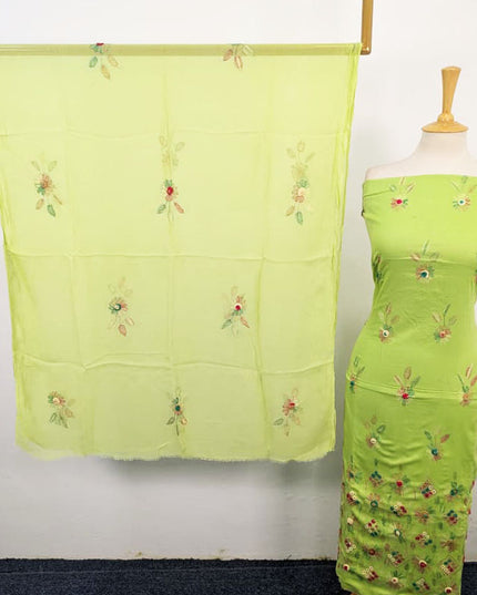 Balochi Kacha Tanka with Gobi + Mirror Work Lawn & Chiffon Dupatta 3Pc