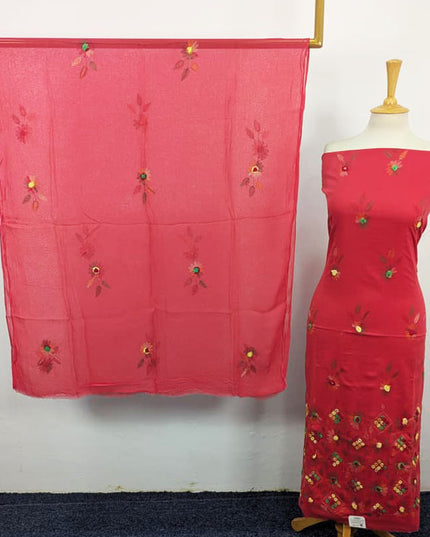 Balochi Kacha Tanka with Gobi + Mirror Work Lawn & Chiffon Dupatta 3Pc