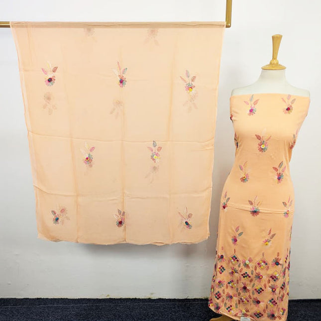 Balochi Kacha Tanka with Gobi + Mirror Work Lawn & Chiffon Dupatta 3Pc