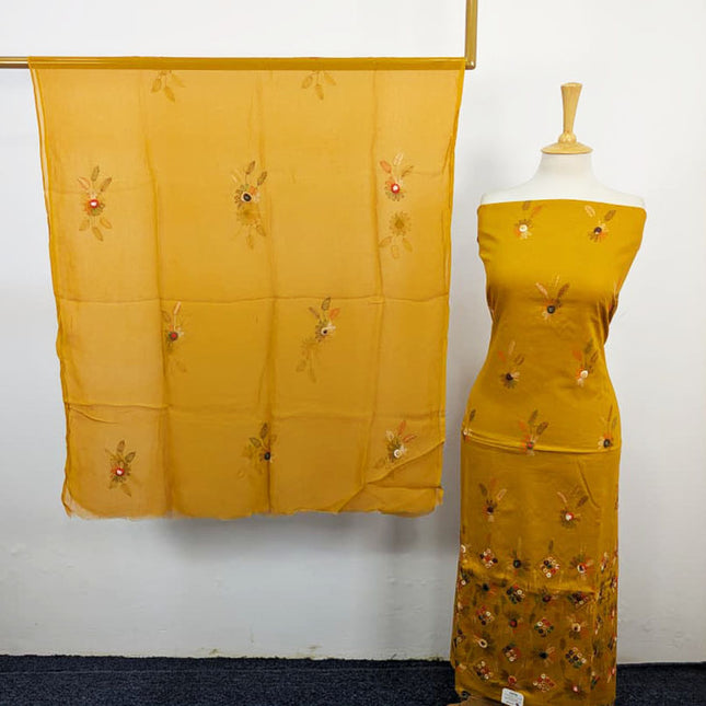 Balochi Kacha Tanka with Gobi + Mirror Work Lawn & Chiffon Dupatta 3Pc