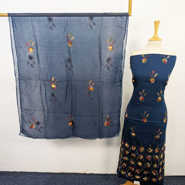 Balochi Kacha Tanka with Gobi + Mirror Work Lawn & Chiffon Dupatta 3Pc