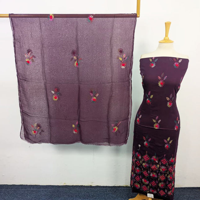 Balochi Kacha Tanka with Gobi + Mirror Work Lawn & Chiffon Dupatta 3Pc