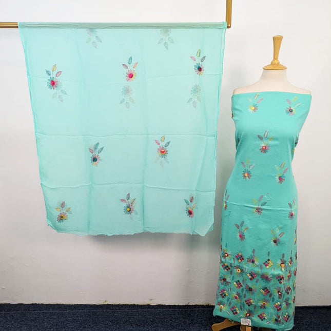 Balochi Kacha Tanka with Gobi + Mirror Work Lawn & Chiffon Dupatta 3Pc