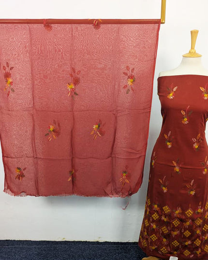 Balochi Kacha Tanka with Gobi + Mirror Work Lawn & Chiffon Dupatta 3Pc