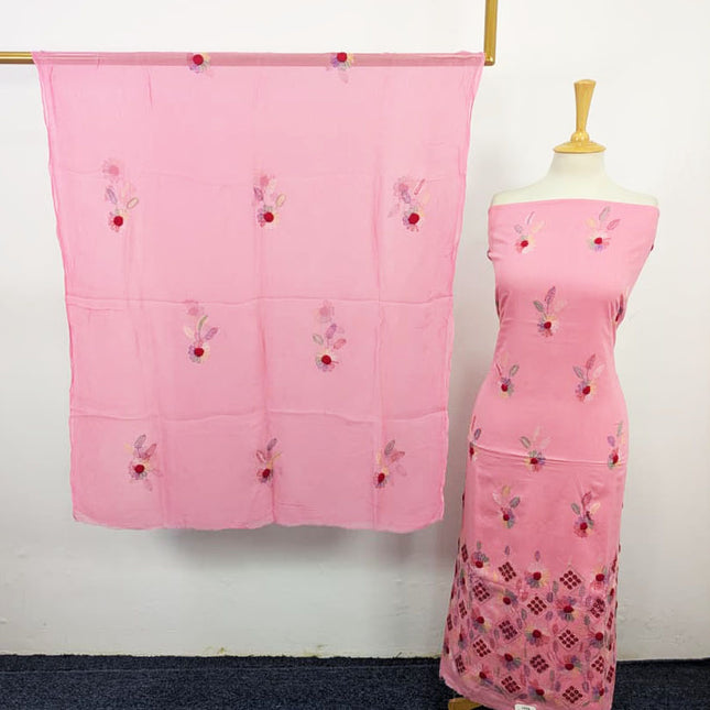 Balochi Kacha Tanka with Gobi + Mirror Work Lawn & Chiffon Dupatta 3Pc