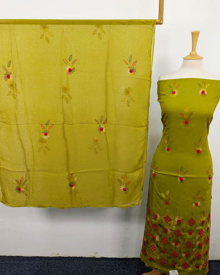 Balochi Kacha Tanka with Gobi + Mirror Work Lawn & Chiffon Dupatta 3Pc