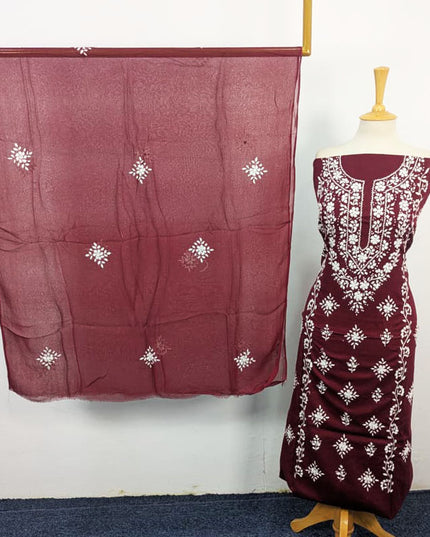 Lawn with Pakka Tanka + Mirror Work & Chiffon Dupatta 3Pc