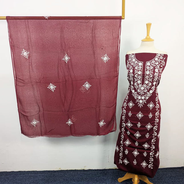 Lawn with Pakka Tanka + Mirror Work & Chiffon Dupatta 3Pc