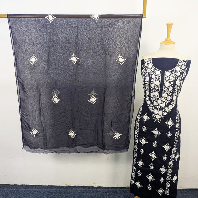 Handmade Pakka Tanka + Mirror Work Lawn with Chiffon Dupatta 3Pc