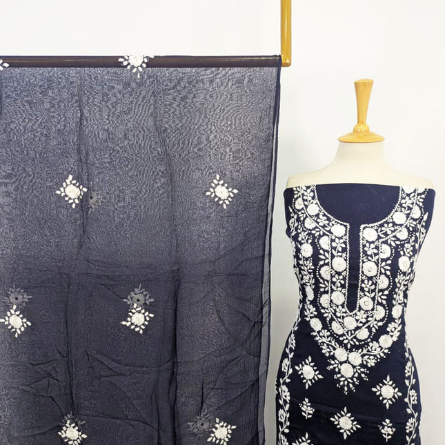 Handmade Pakka Tanka + Mirror Work Lawn with Chiffon Dupatta 3Pc