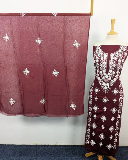 Handmade Pakka Tanka + Mirror Work Lawn with Chiffon Dupatta 3Pc