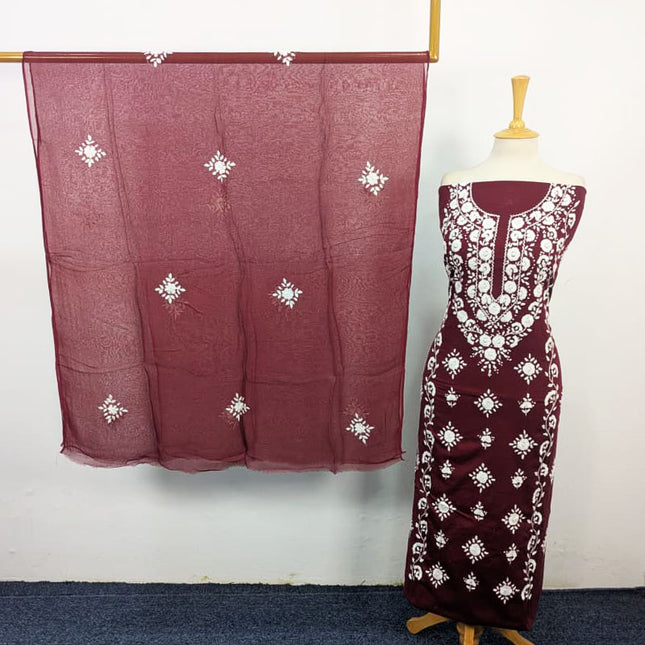 Handmade Pakka Tanka + Mirror Work Lawn with Chiffon Dupatta 3Pc