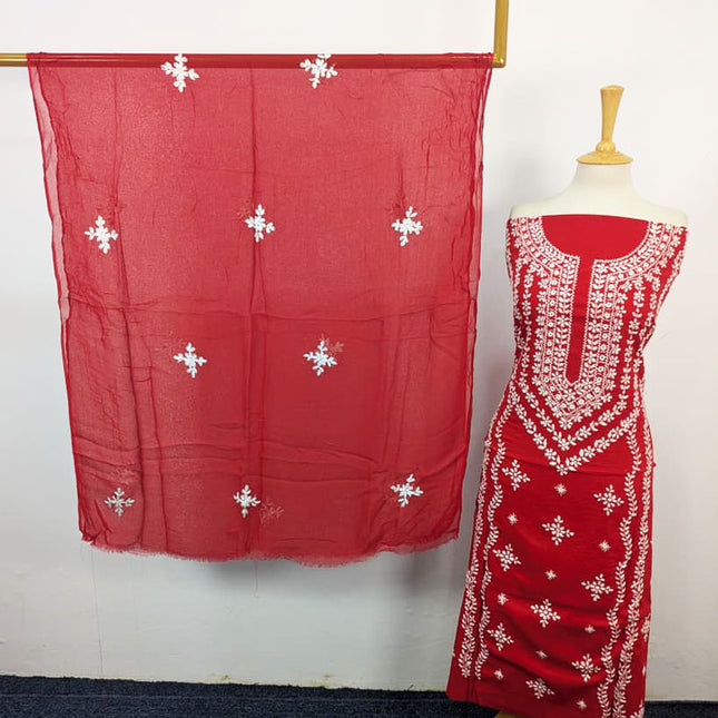 Handmade Pakka Tanka + Mirror Work Lawn with Chiffon Dupatta 3Pc