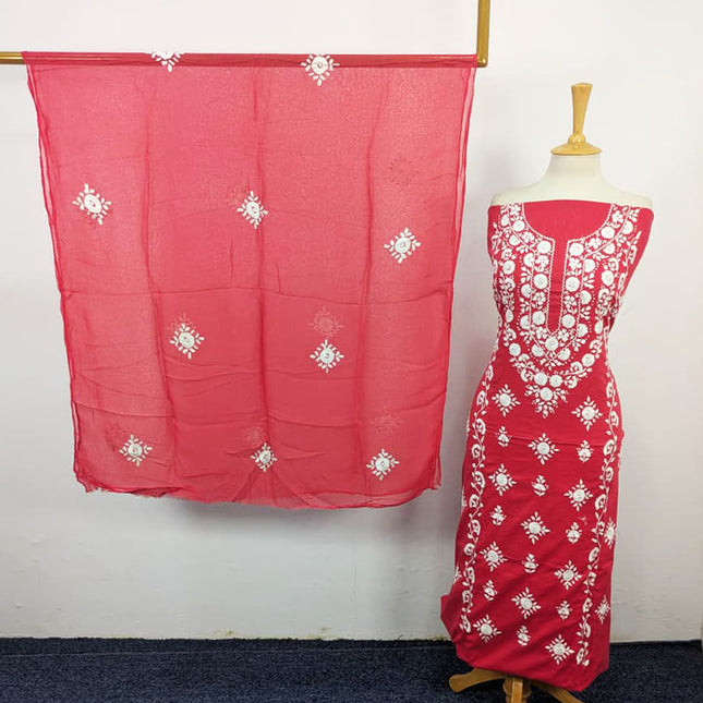 Handmade Pakka Tanka + Mirror Work Lawn with Chiffon Dupatta 3Pc