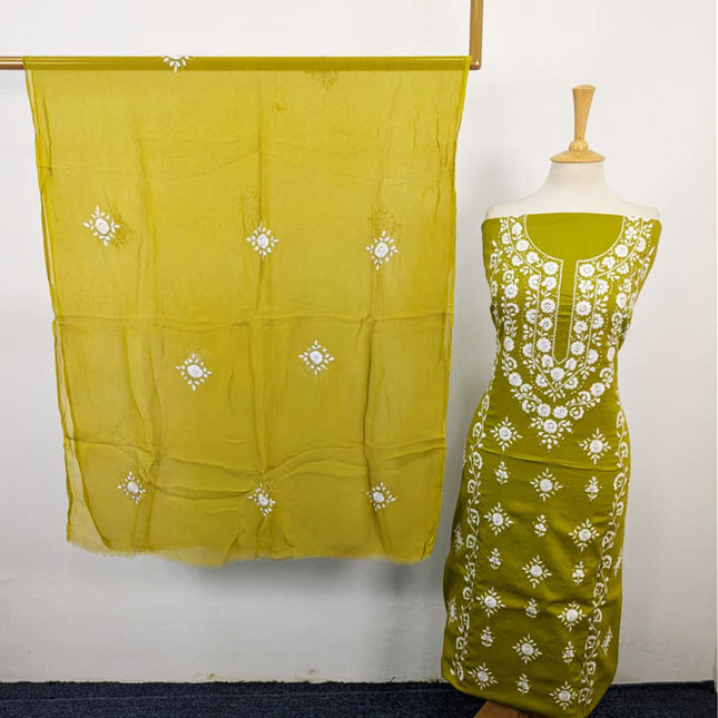 Handmade Pakka Tanka + Mirror Work Lawn with Chiffon Dupatta 3Pc