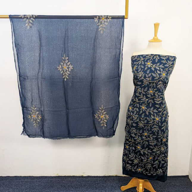 Handmade Kacha Tanka + Mirror Work Lawn with Chiffon Dupatta 3Pc