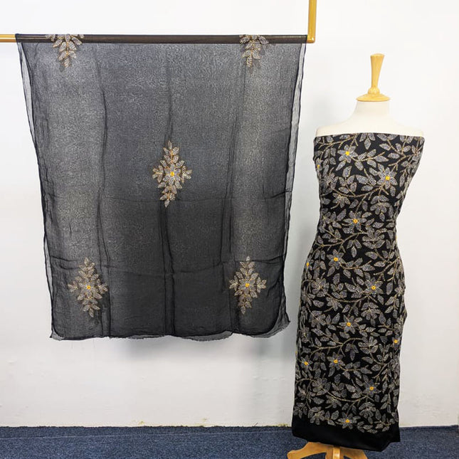 Handmade Kacha Tanka + Mirror Work Lawn with Chiffon Dupatta 3Pc