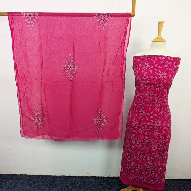 Handmade Kacha Tanka + Mirror Work Lawn with Chiffon Dupatta 3Pc