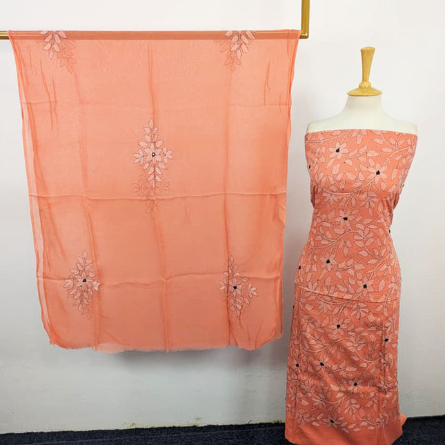 Handmade Kacha Tanka + Mirror Work Lawn with Chiffon Dupatta 3Pc