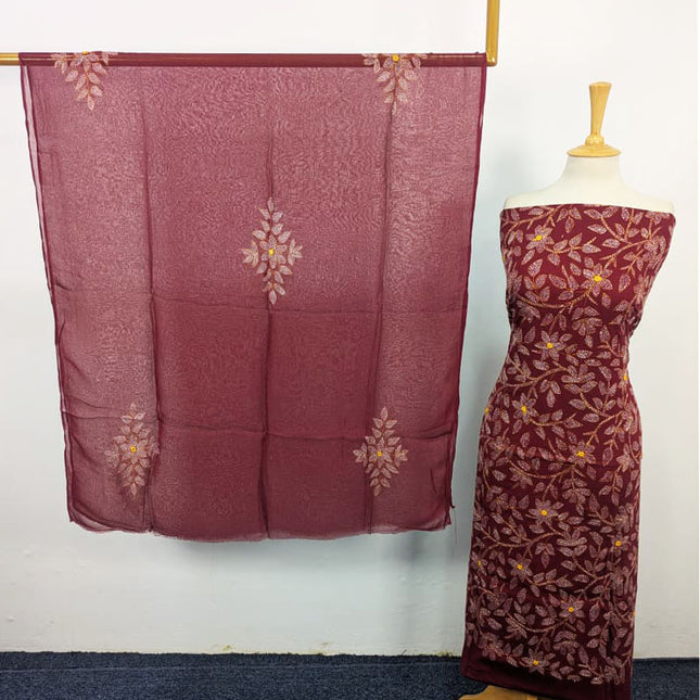 Handmade Kacha Tanka + Mirror Work Lawn with Chiffon Dupatta 3Pc