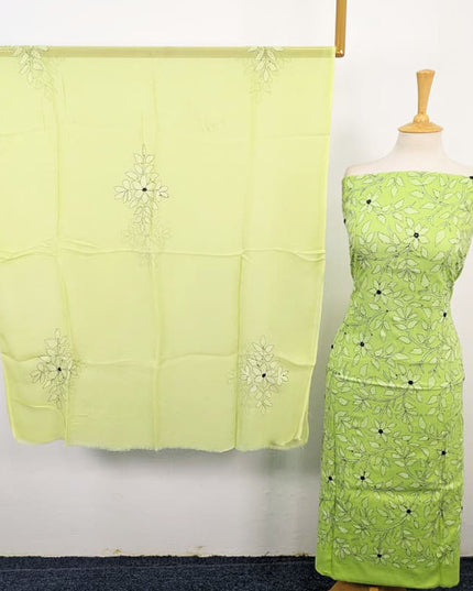 Handmade Kacha Tanka + Mirror Work Lawn with Chiffon Dupatta 3Pc