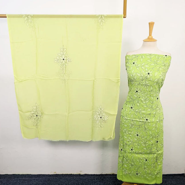 Handmade Kacha Tanka + Mirror Work Lawn with Chiffon Dupatta 3Pc