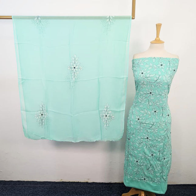 Handmade Kacha Tanka + Mirror Work Lawn with Chiffon Dupatta 3Pc