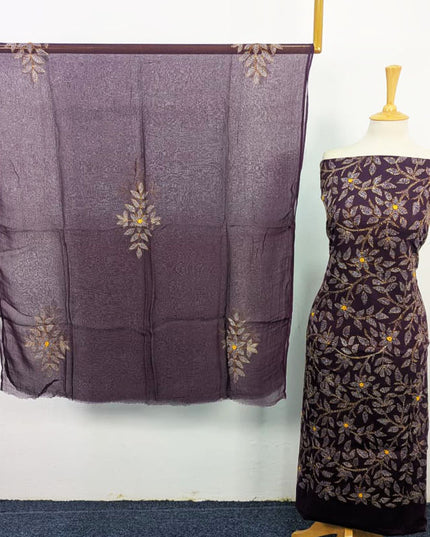 Handmade Kacha Tanka + Mirror Work Lawn with Chiffon Dupatta 3Pc