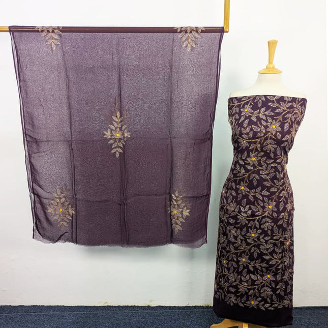 Handmade Kacha Tanka + Mirror Work Lawn with Chiffon Dupatta 3Pc