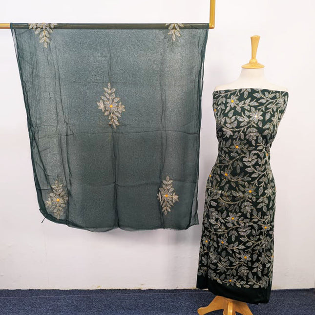 Handmade Kacha Tanka + Mirror Work Lawn with Chiffon Dupatta 3Pc