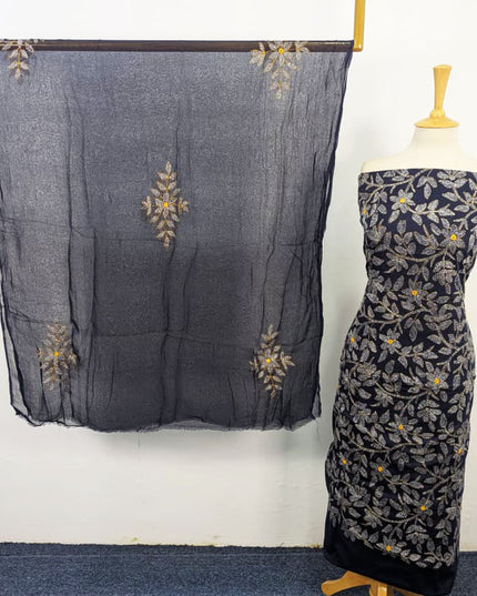 Handmade Kacha Tanka + Mirror Work Lawn with Chiffon Dupatta 3Pc