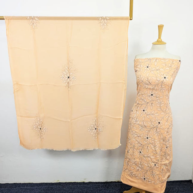 Handmade Kacha Tanka + Mirror Work Lawn with Chiffon Dupatta 3Pc