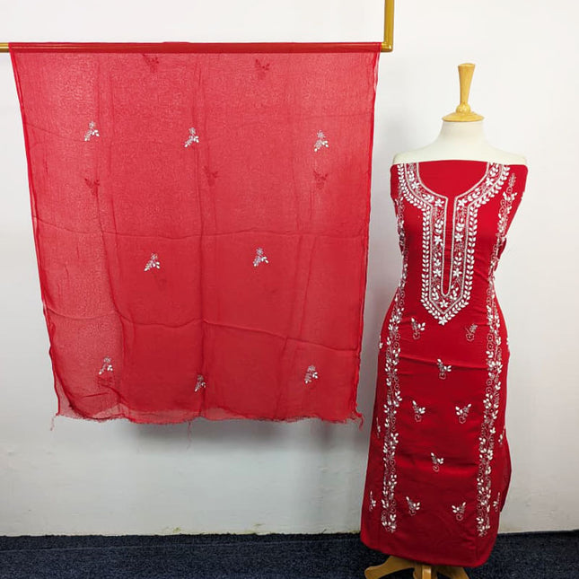 Handmade Aplic Work Lawn Shirt with Chiffon Dupatta 3Pc Unstitched