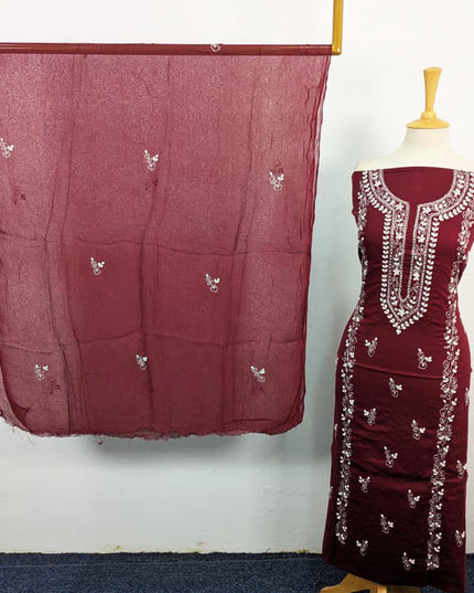 Handmade Aplic Work Lawn Shirt with Chiffon Dupatta 3Pc Unstitched