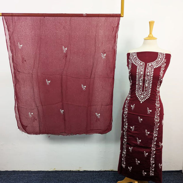 Handmade Aplic Work Lawn Shirt with Chiffon Dupatta 3Pc Unstitched