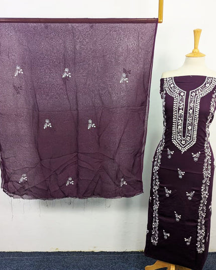 Handmade Aplic Work Lawn Shirt with Chiffon Dupatta 3Pc Unstitched