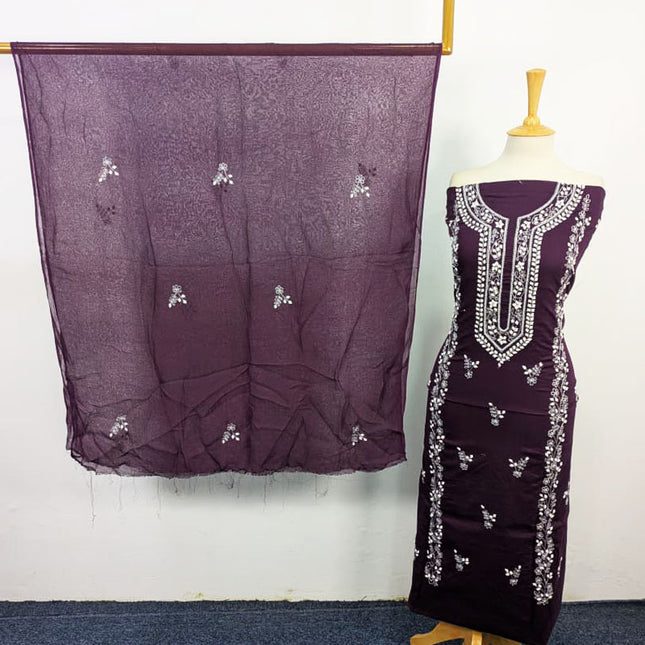 Handmade Aplic Work Lawn Shirt with Chiffon Dupatta 3Pc Unstitched