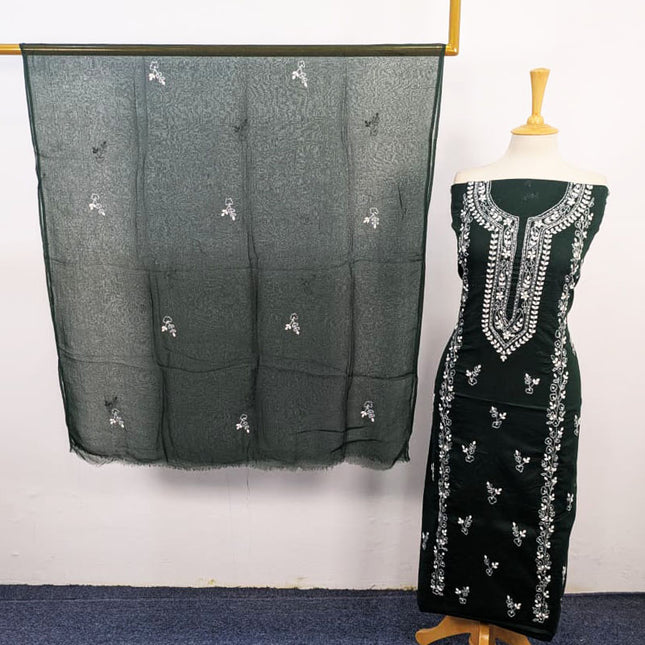 Handmade Aplic Work Lawn Shirt with Chiffon Dupatta 3Pc Unstitched