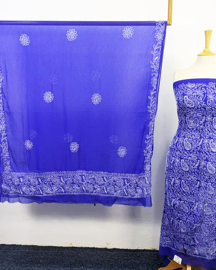 Handmade Full Jaal Chikankari Work Crinkle Chiffon Shirt Dupatta 2Pc Unstitched