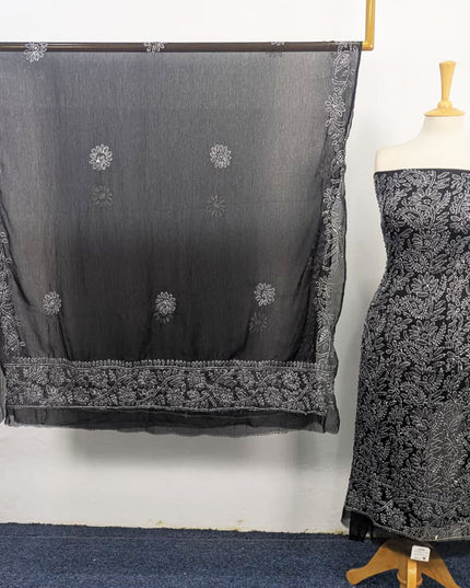 Handmade Full Jaal Chikankari Work Crinkle Chiffon Shirt Dupatta 2Pc Unstitched